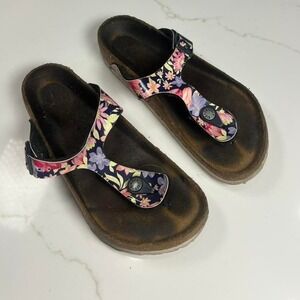 Birkenstock Gizeh Floral T-Strap Cork Footbed Sandals Navy Pink Blue Boho Shoes